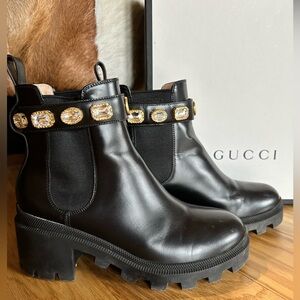 🖤 GUCCI Black Magnum Calfskin Rhinestone Boots (Nero) Size 8 💃🖤